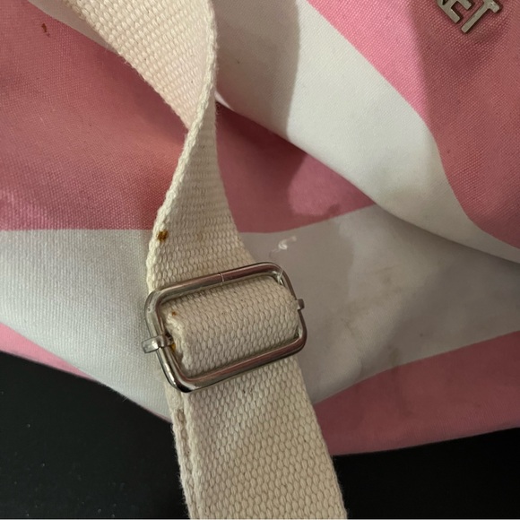 Victoria's Secret Pink and White Striped Canvas Tote Bag Large Zip Up has stains - Picture 5 of 9